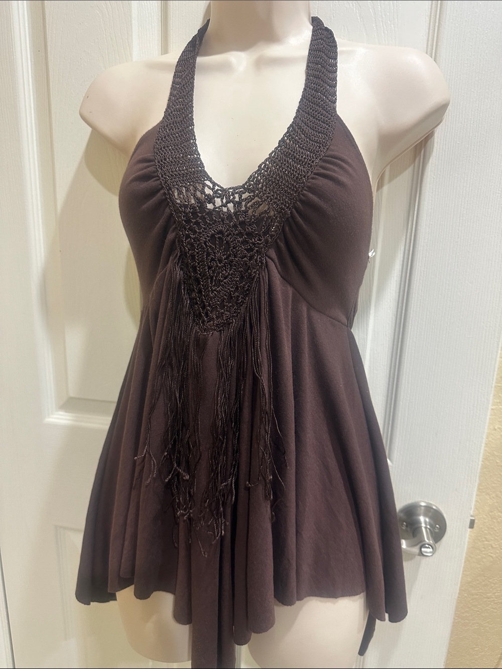 Papaya Brown Crochet Halter Camisole size small